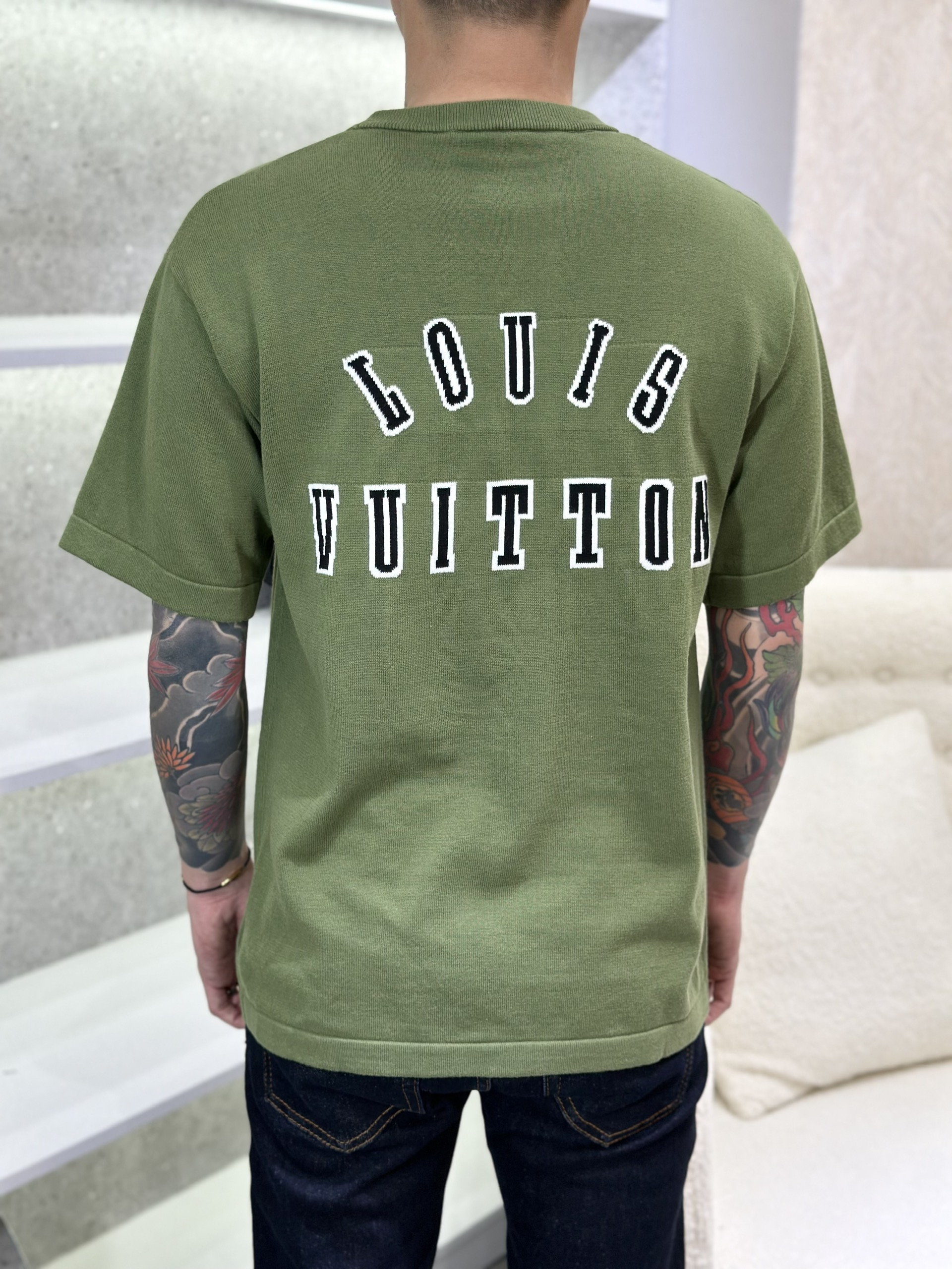 Áo phông T-shirt len Louis Vuitton LV Xanh rêu họa tiết cún Like Auth on web VTN